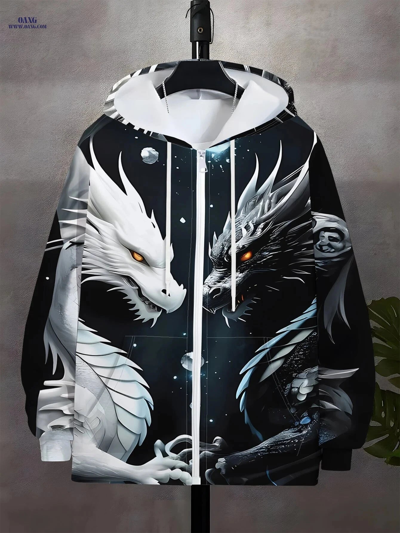 Men's Zip-Up Hoodie - Unique Dragon Design for Autumn/Winter Wear   OAXG 