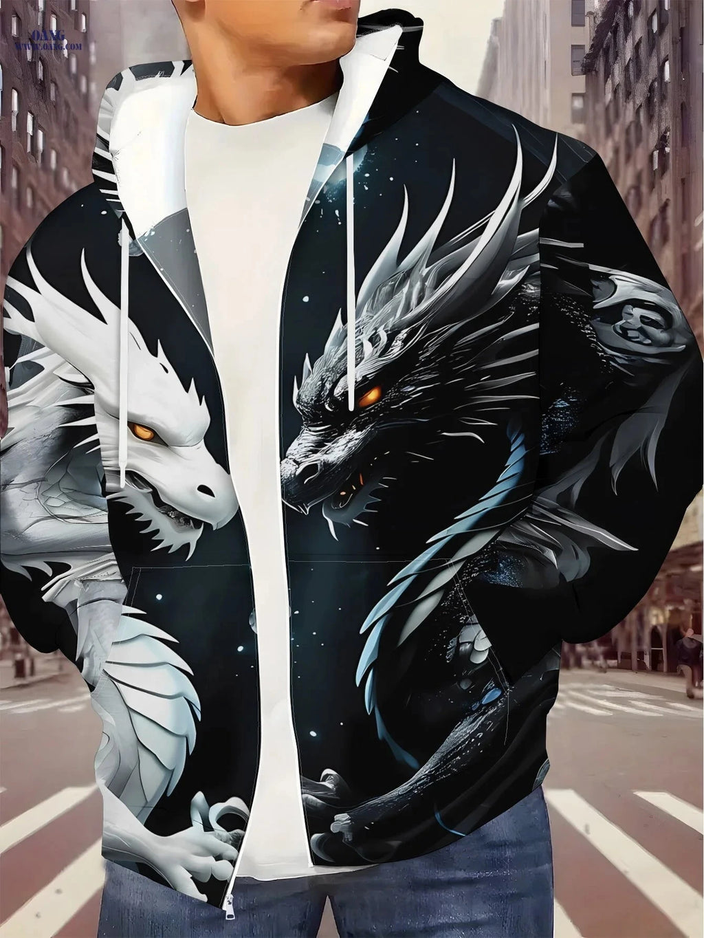 Men's Zip-Up Hoodie - Unique Dragon Design for Autumn/Winter Wear   OAXG Multicolor / FR S