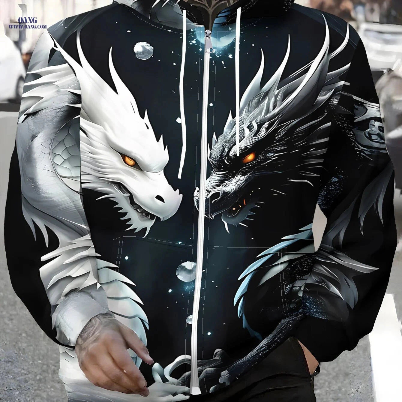 Men's Zip-Up Hoodie - Unique Dragon Design for Autumn/Winter Wear   OAXG Multicolor / FR S