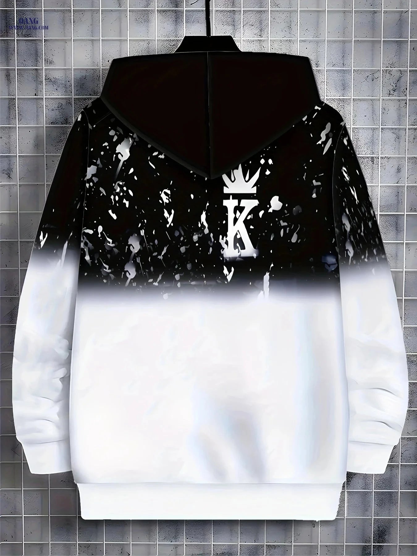Men’s Zip-Up Hoodie with Letter Design - Casual Fall Outdoor Jacket   OAXG Black / FR M