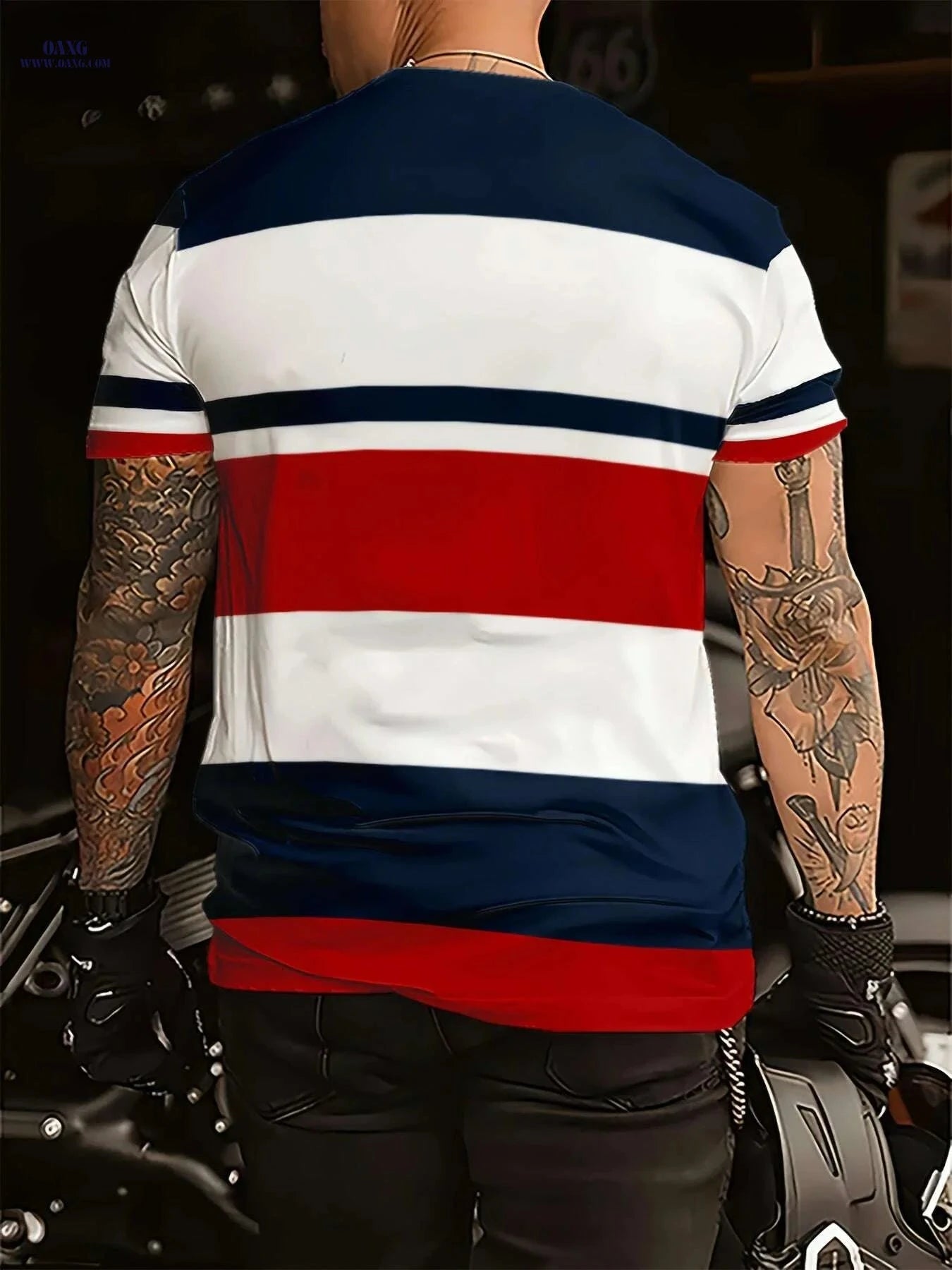 Mens Color Block Eagle Print T-Shirt - Summer Casual Crew Neck Tee   OAXG 