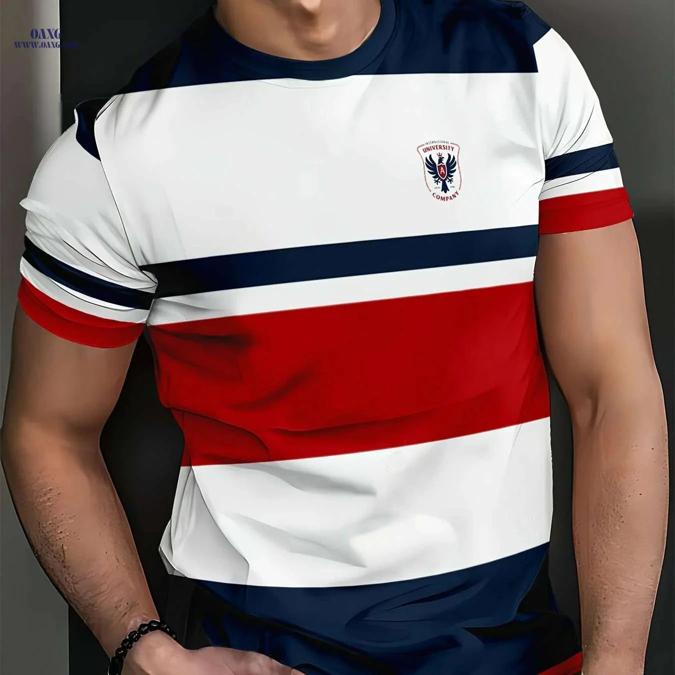 Mens Color Block Eagle Print T-Shirt - Summer Casual Crew Neck Tee   OAXG 