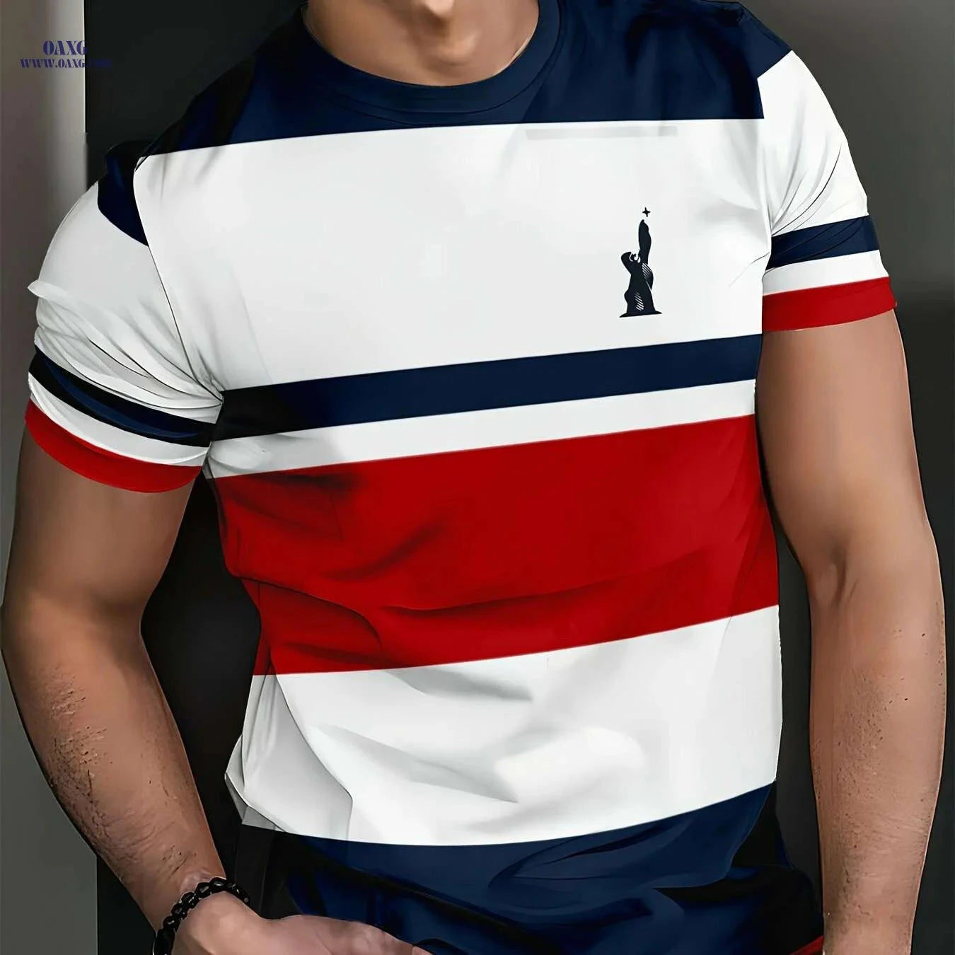 Mens Color Block Eagle Print T-Shirt - Summer Casual Crew Neck Tee   OAXG Mixed Color / S