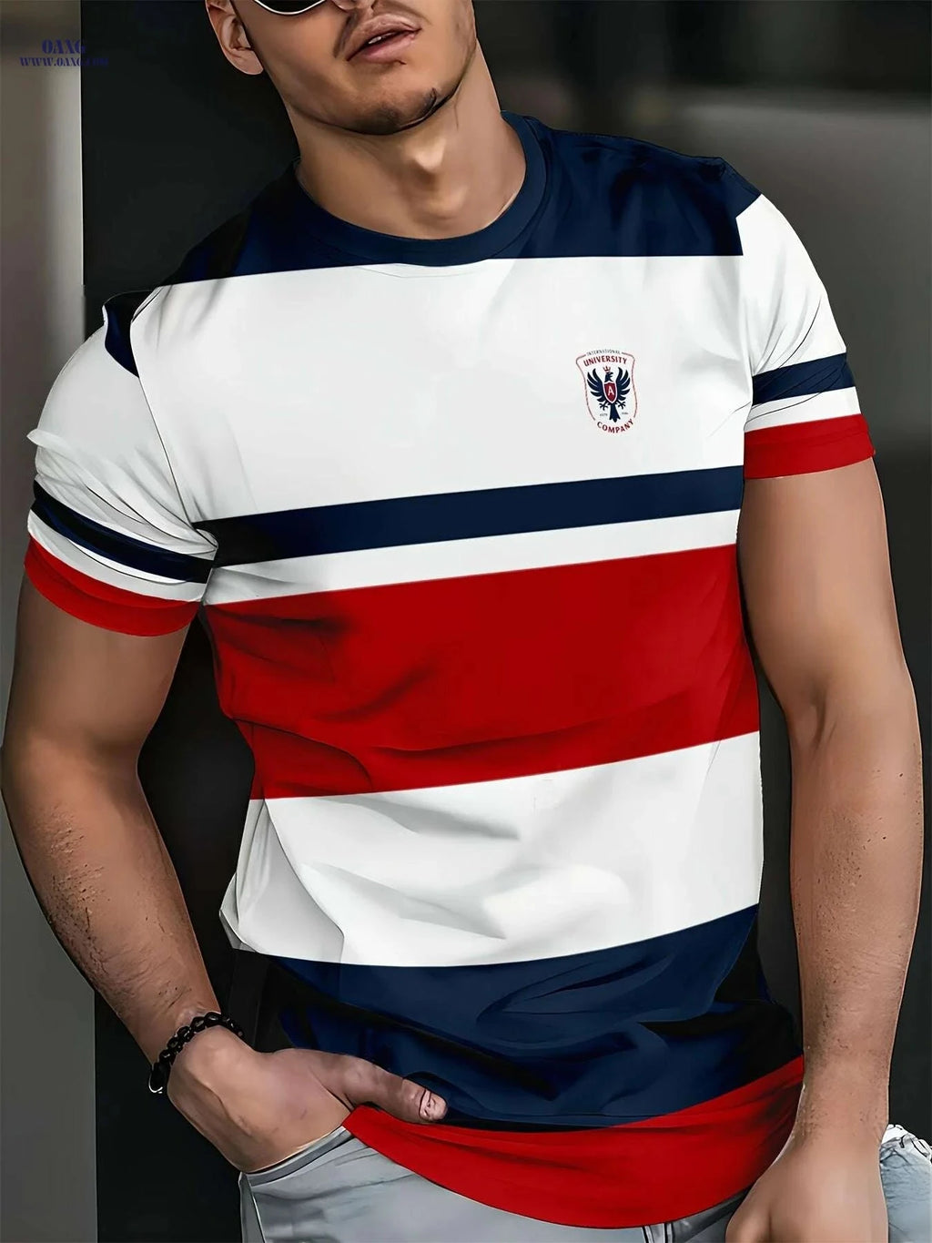 Mens Color Block Eagle Print T-Shirt - Summer Casual Crew Neck Tee   OAXG Mixed Color / S