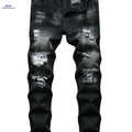 Mens Distressed Ripped Jeans - Slim Fit Straight Leg Denim   OAXG Black / 28