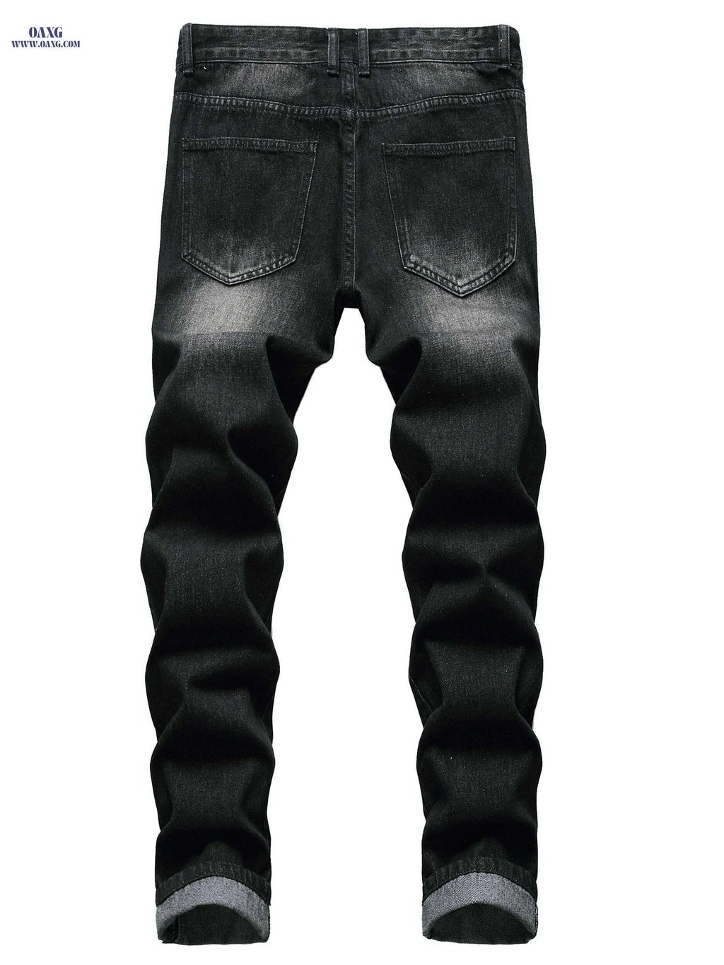 Mens Distressed Ripped Jeans - Slim Fit Straight Leg Denim   OAXG Black / 28