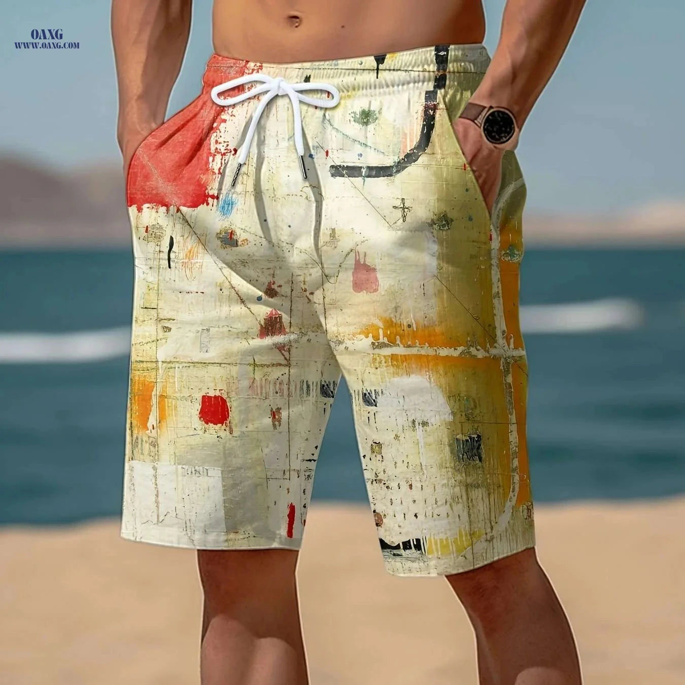 Mens Vibrant Plaid Drawstring Shorts - Breathable Summer Comfort   OAXG Green / S