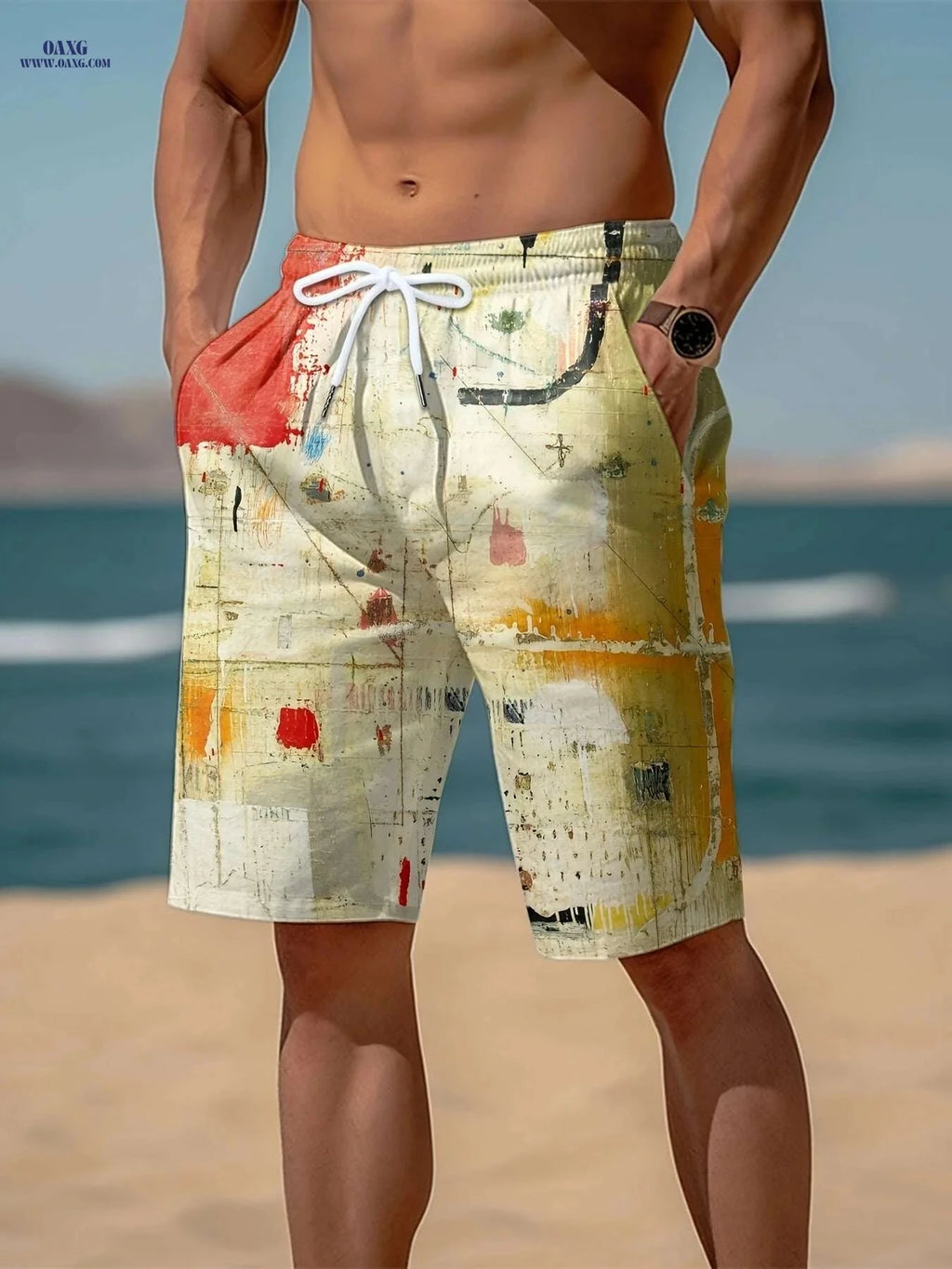 Mens Vibrant Plaid Drawstring Shorts - Breathable Summer Comfort   OAXG Green / S