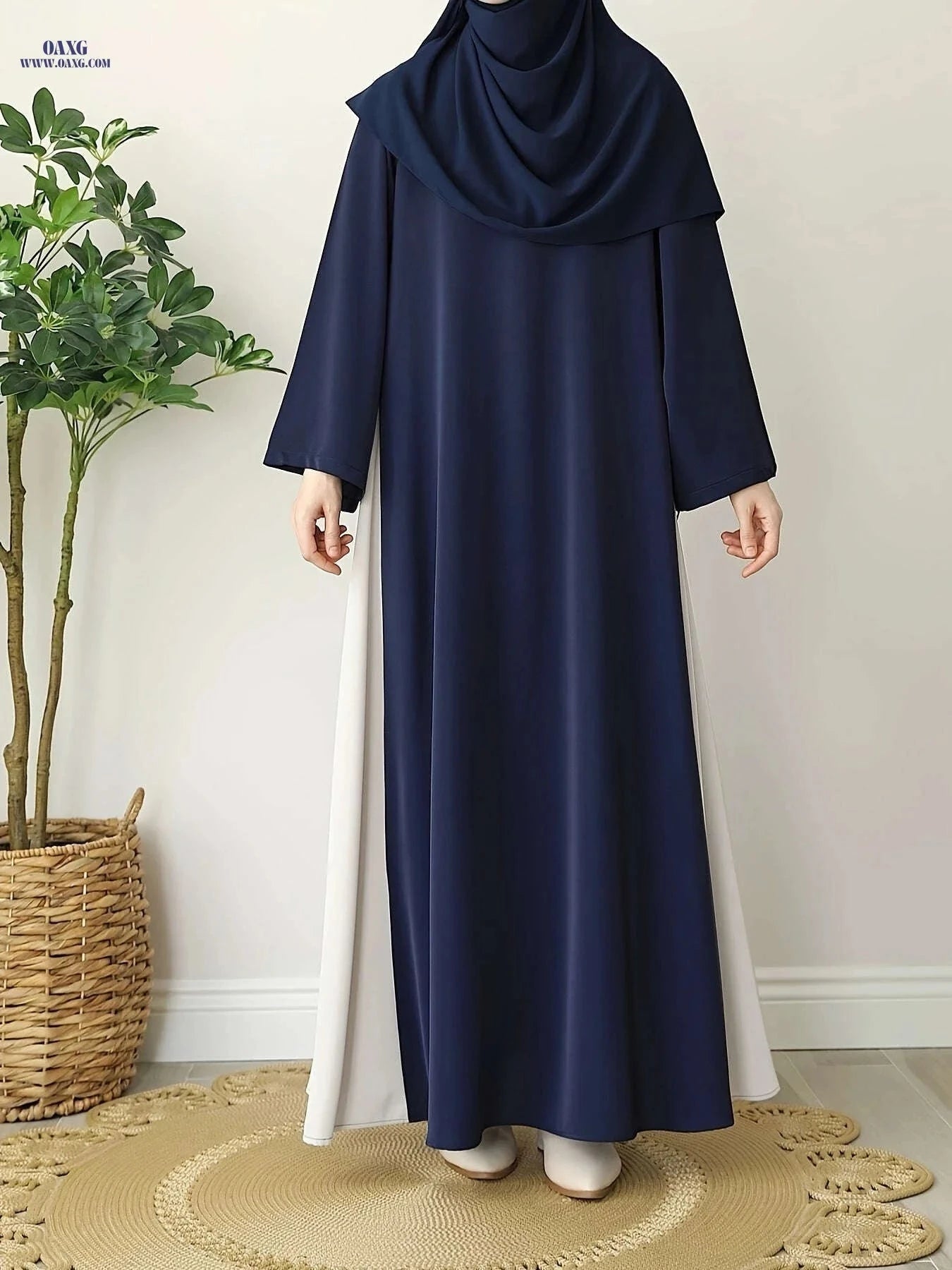 Middle Eastern Ramadan Abaya - Loose-Fitting Dress with Side Tie   OAXG 