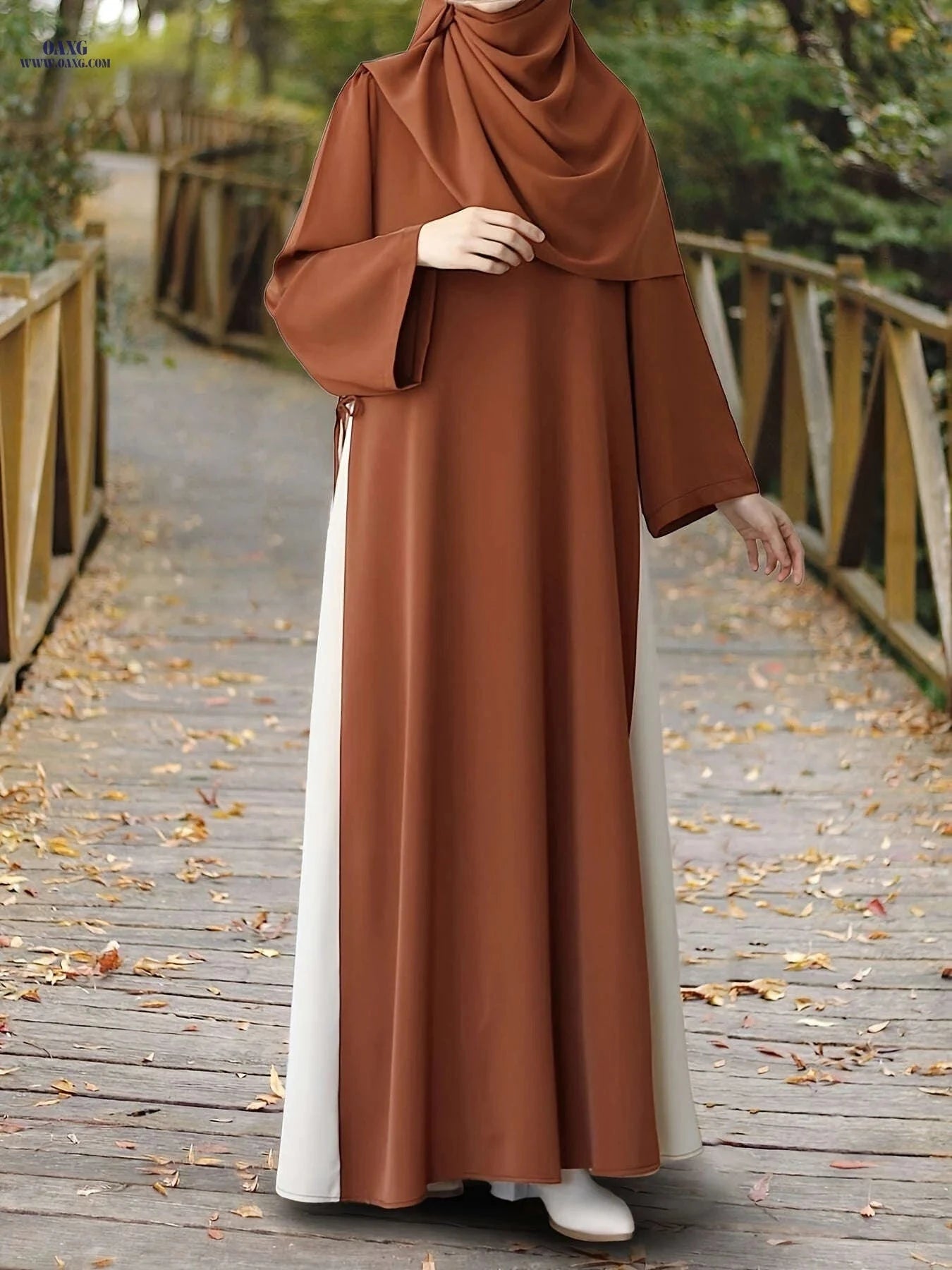 Middle Eastern Ramadan Abaya - Loose-Fitting Dress with Side Tie   OAXG Black / S