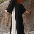 Middle Eastern Ramadan Abaya - Loose-Fitting Dress with Side Tie   OAXG Black / S