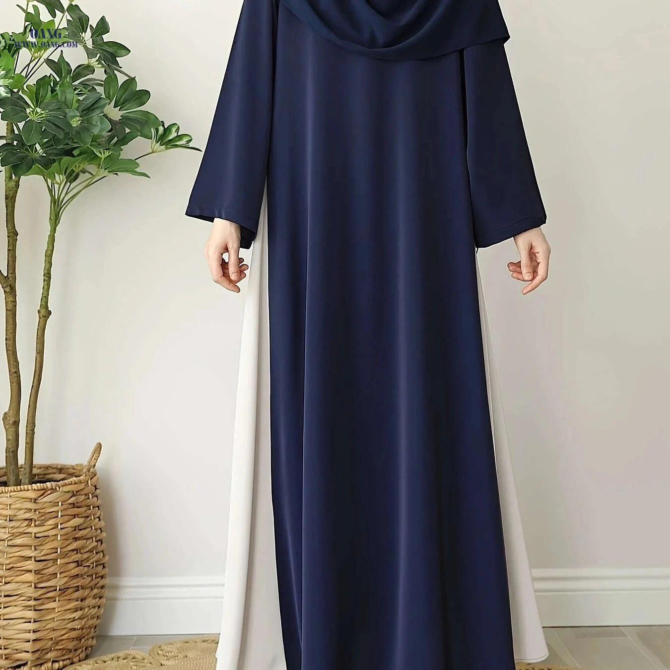 Middle Eastern Ramadan Abaya - Loose-Fitting Dress with Side Tie   OAXG 