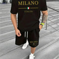Milan-Themed Men's Short Sleeve Set - Stylish Urban Casual Wear   OAXG 