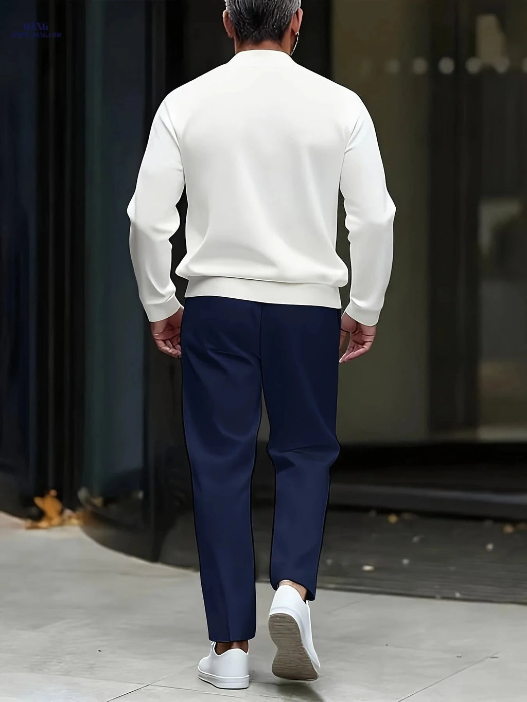 Minimalist Men's Casual Sportswear Set - Blue & Black Stripe Style   OAXG White / FR S