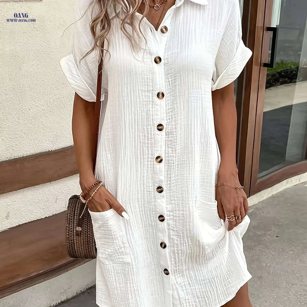 Minimalist White Shirt Dress – Breathable Fabric and Vintage Charm   OAXG 