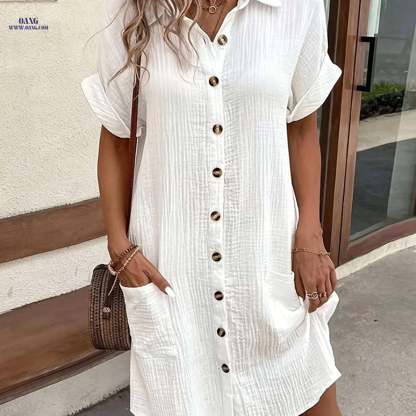 Minimalist White Shirt Dress – Breathable Fabric and Vintage Charm   OAXG 