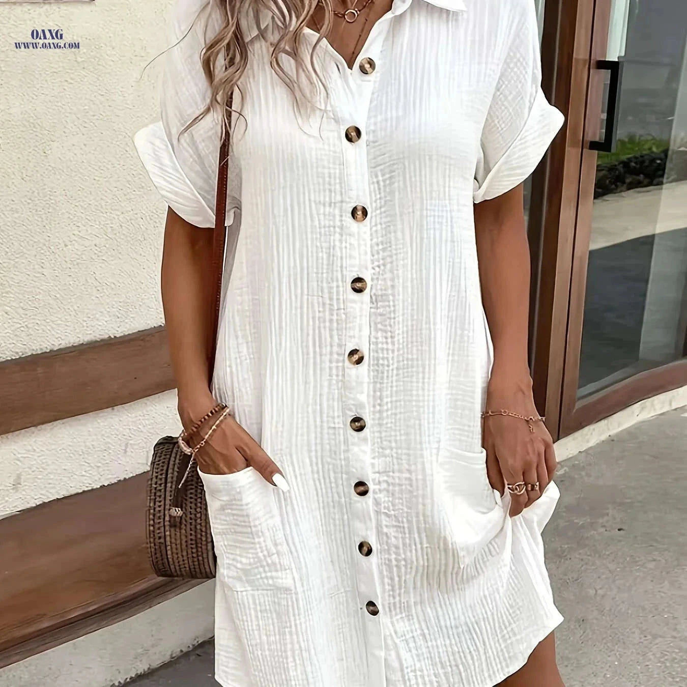 Minimalist White Shirt Dress – Breathable Fabric and Vintage Charm   OAXG White / S