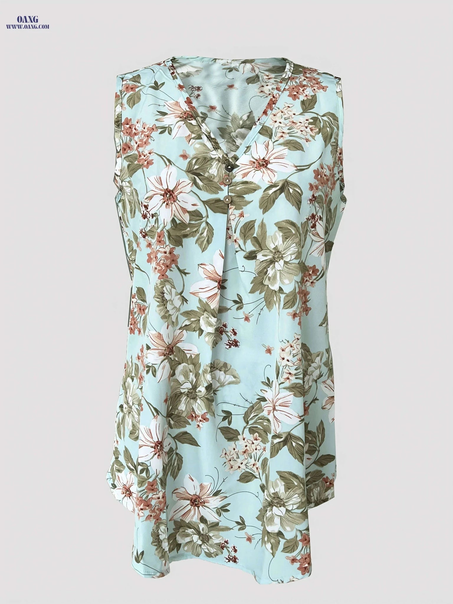 Mint Green Floral V-Neck Dress - Elegant Summer Beach Outfit   OAXG Green / S