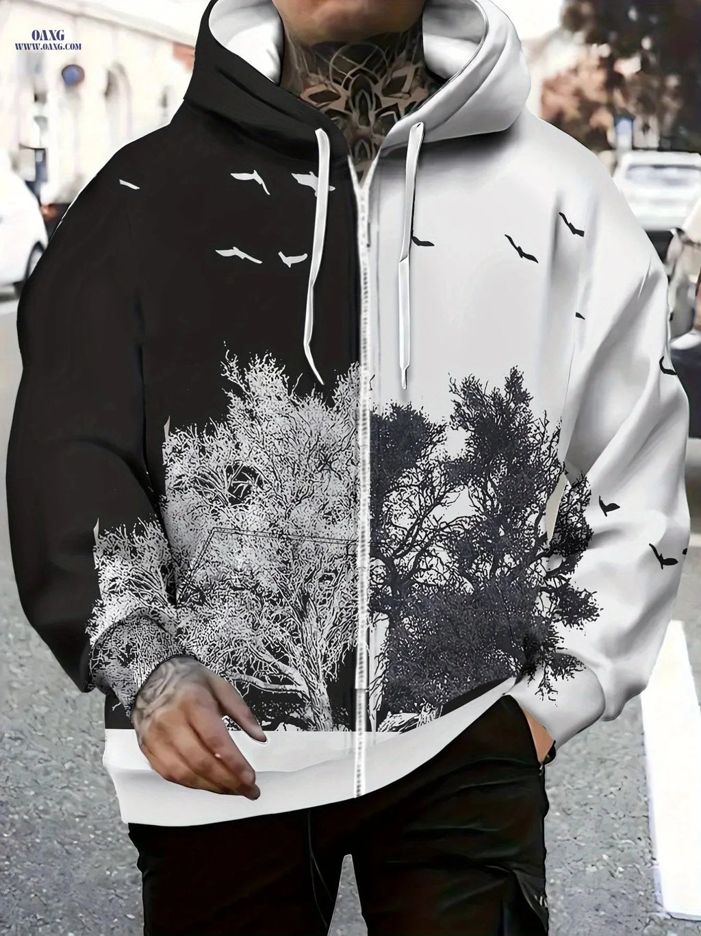 Modern Art-Inspired Men’s Zip-Up Jacket - Stylish Outdoor Hoodie   OAXG 