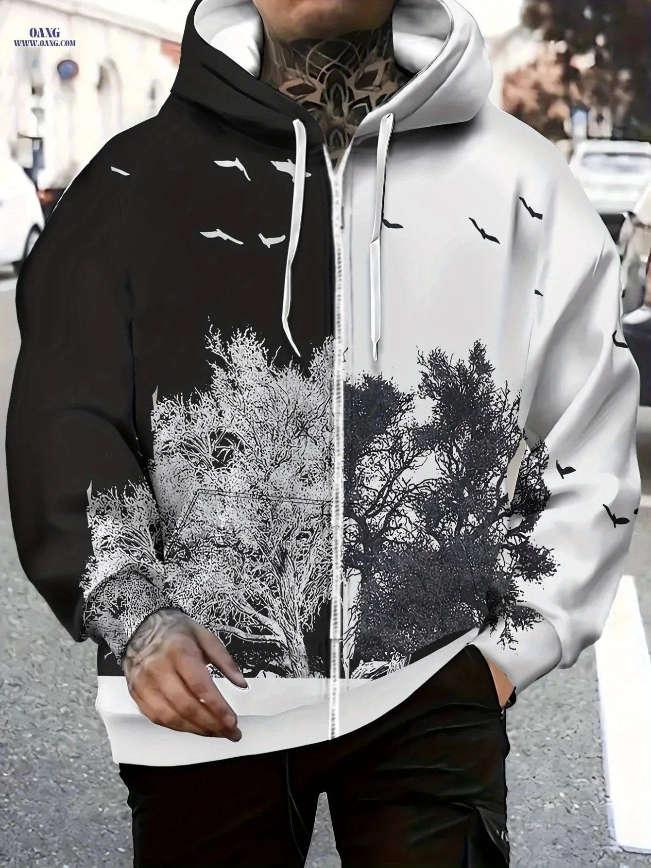 Modern Art-Inspired Men’s Zip-Up Jacket - Stylish Outdoor Hoodie   OAXG 