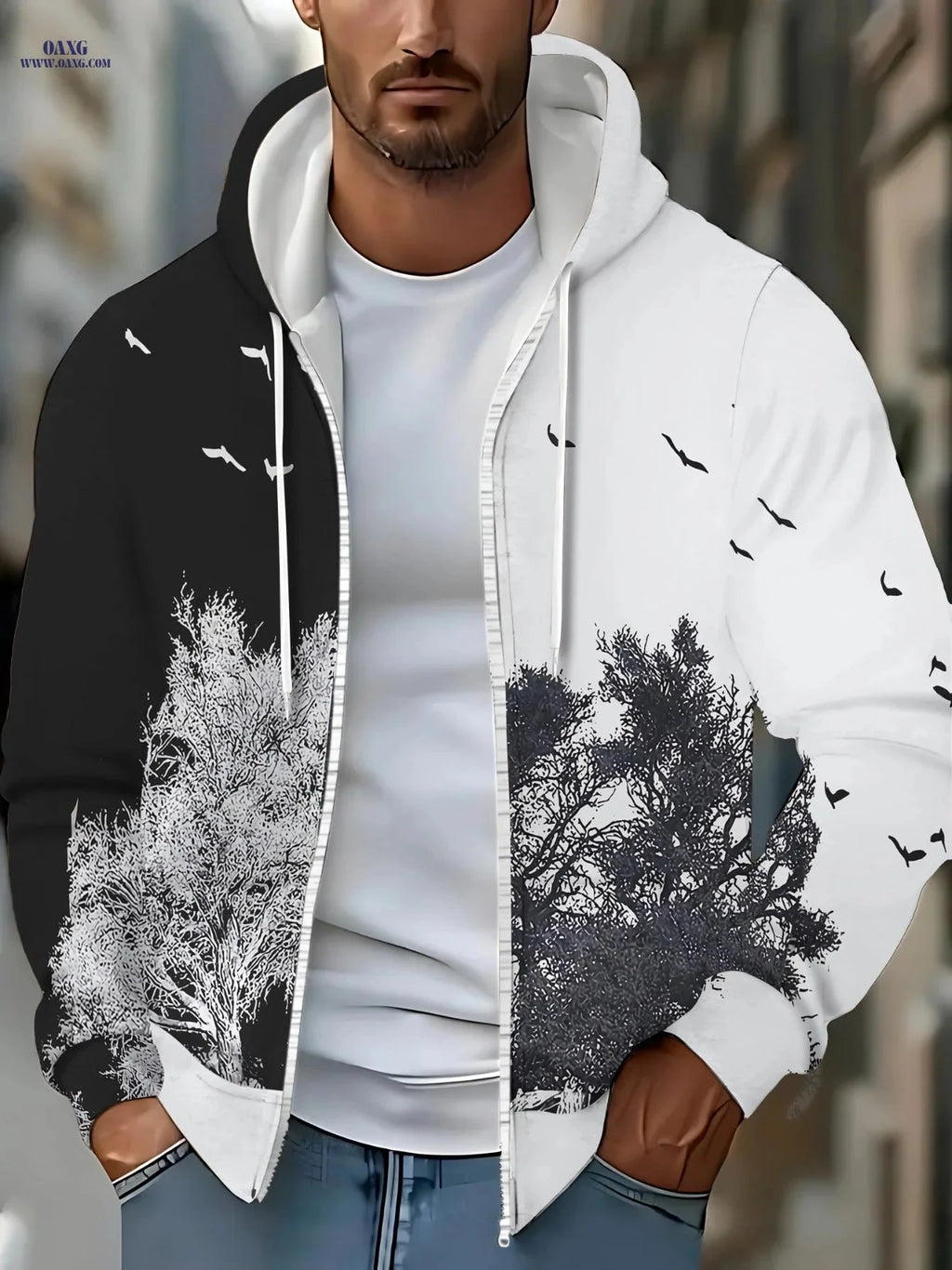 Modern Art-Inspired Men’s Zip-Up Jacket - Stylish Outdoor Hoodie   OAXG Multicolor / FR M