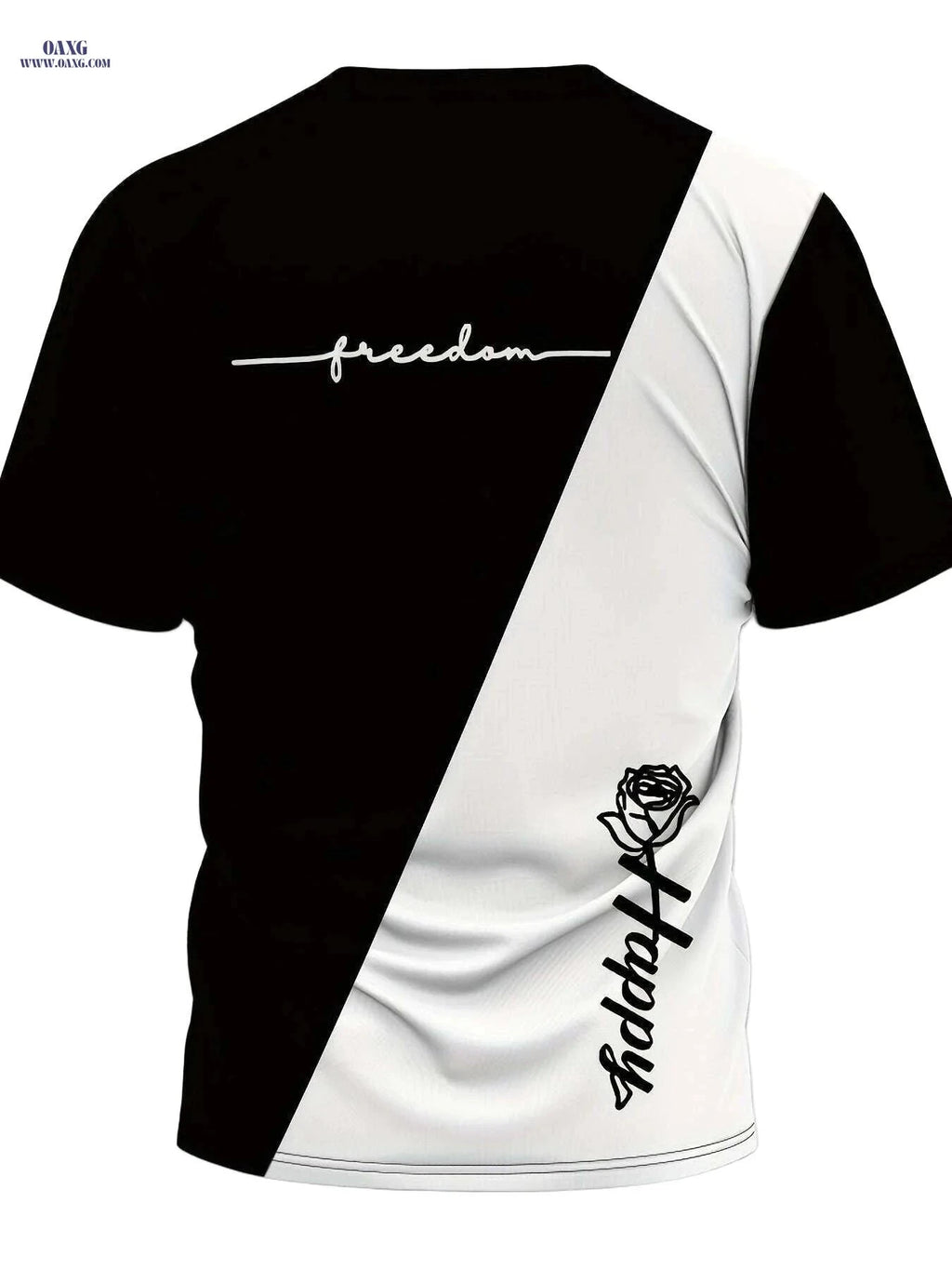 Modern Men's Black & White Color Block Tee - Lightweight & Stylish   OAXG 