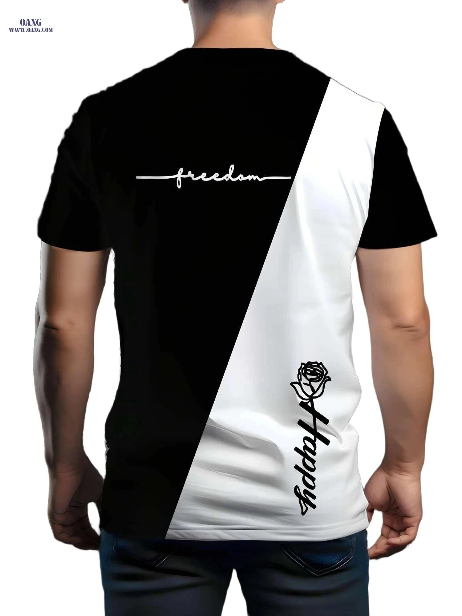 Modern Men's Black & White Color Block Tee - Lightweight & Stylish   OAXG Mixed Color / XXS