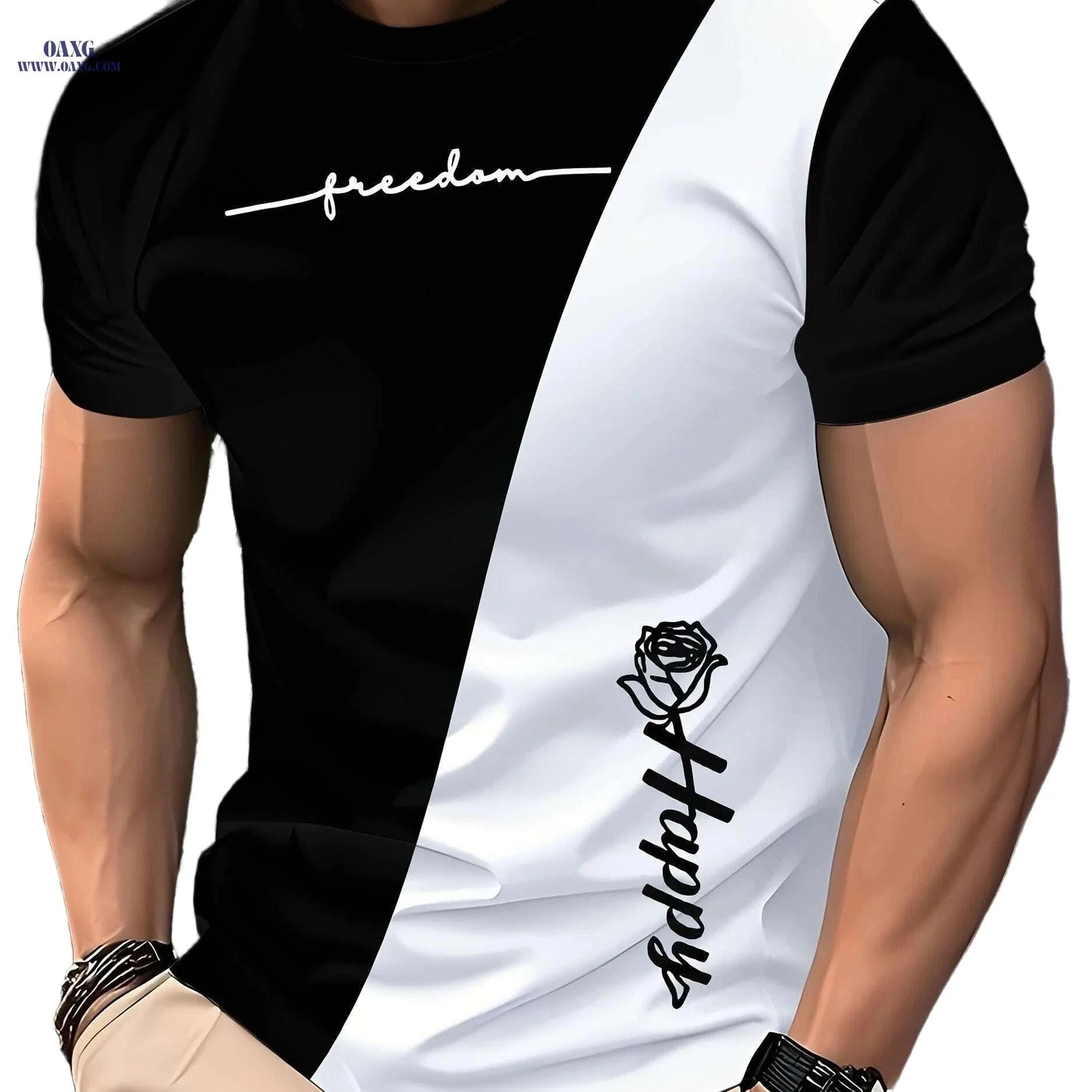 Modern Men's Black & White Color Block Tee - Lightweight & Stylish   OAXG Mixed Color / XXS