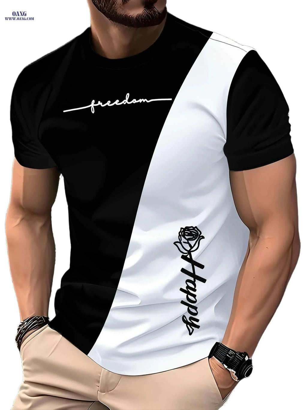 Modern Men's Black & White Color Block Tee - Lightweight & Stylish   OAXG Mixed Color / XXS