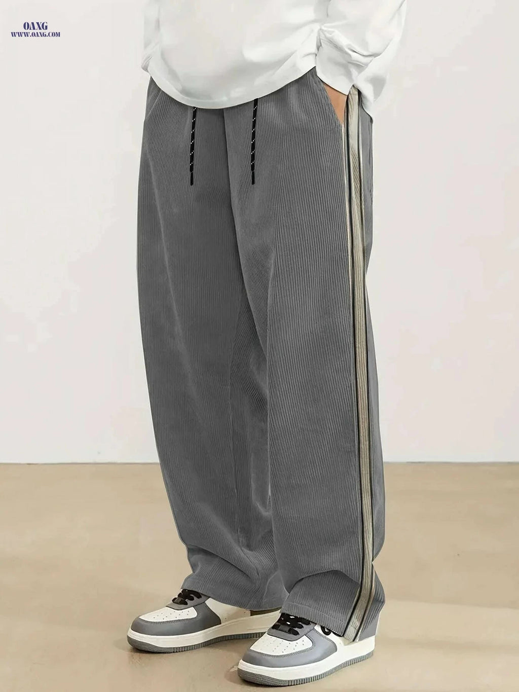 Modern Men's Straight-Leg Pants - Navy & White Stripes, Comfort Fit   OAXG Navy Blue / S