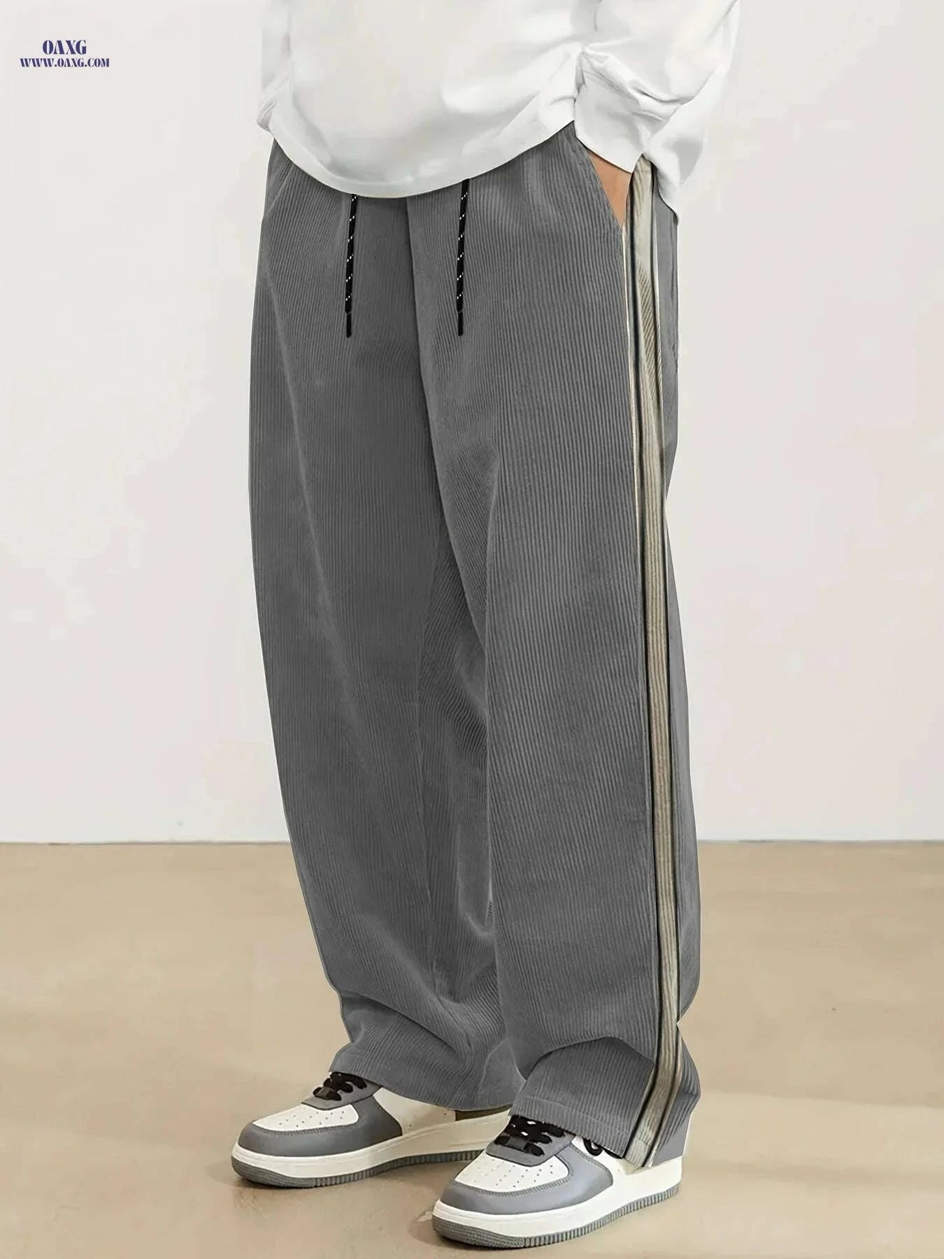 Modern Men's Straight-Leg Pants - Navy & White Stripes, Comfort Fit   OAXG Navy Blue / S