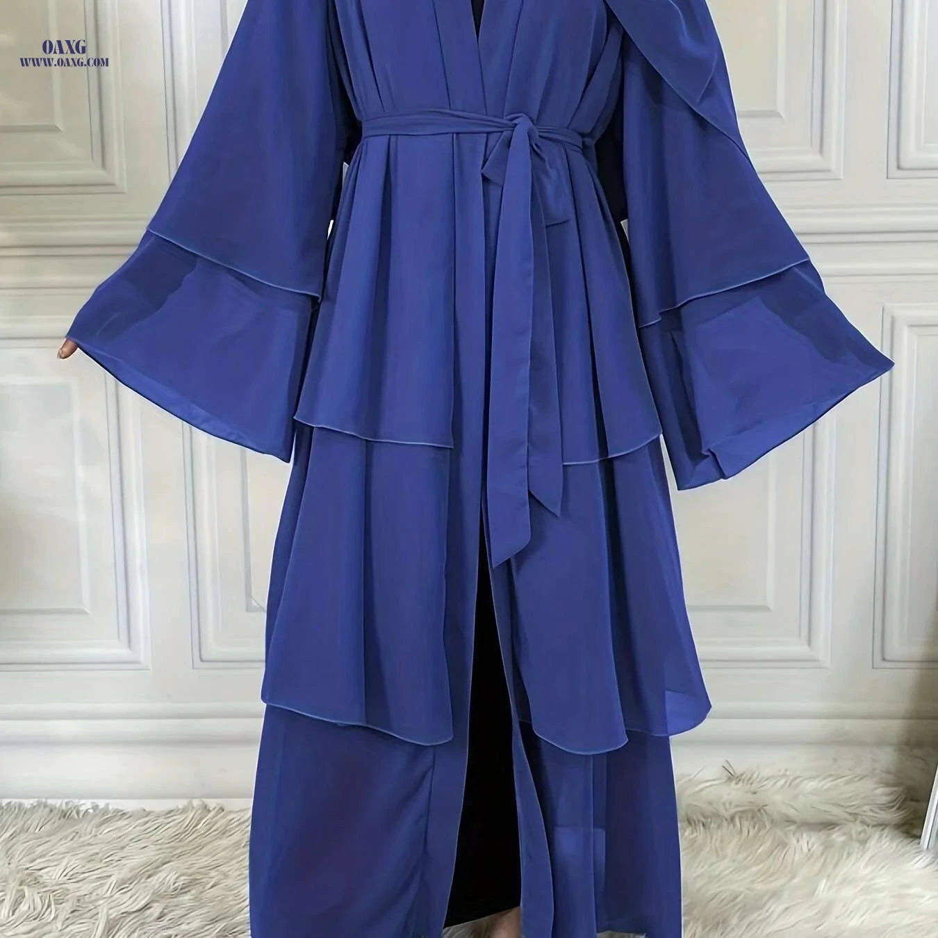 Modest Long Sleeve Ramadan Dress with Belt - Women's Clothing   OAXG 