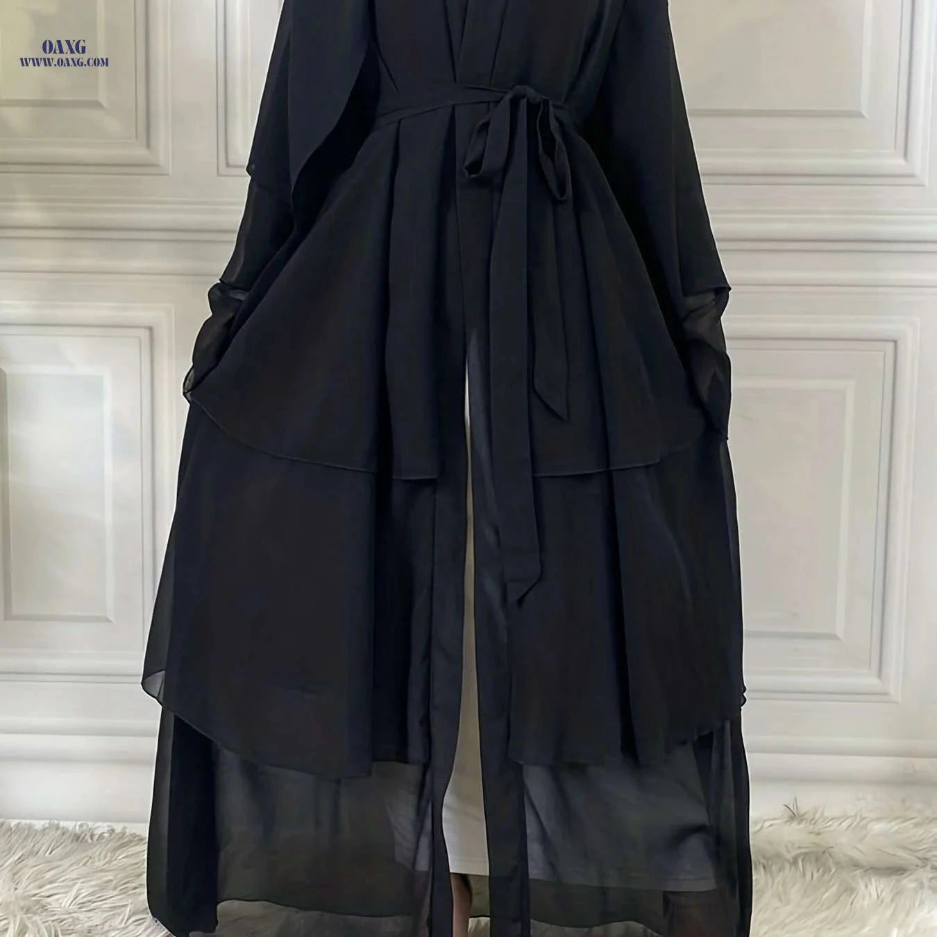 Modest Long Sleeve Ramadan Dress with Belt - Women's Clothing   OAXG 