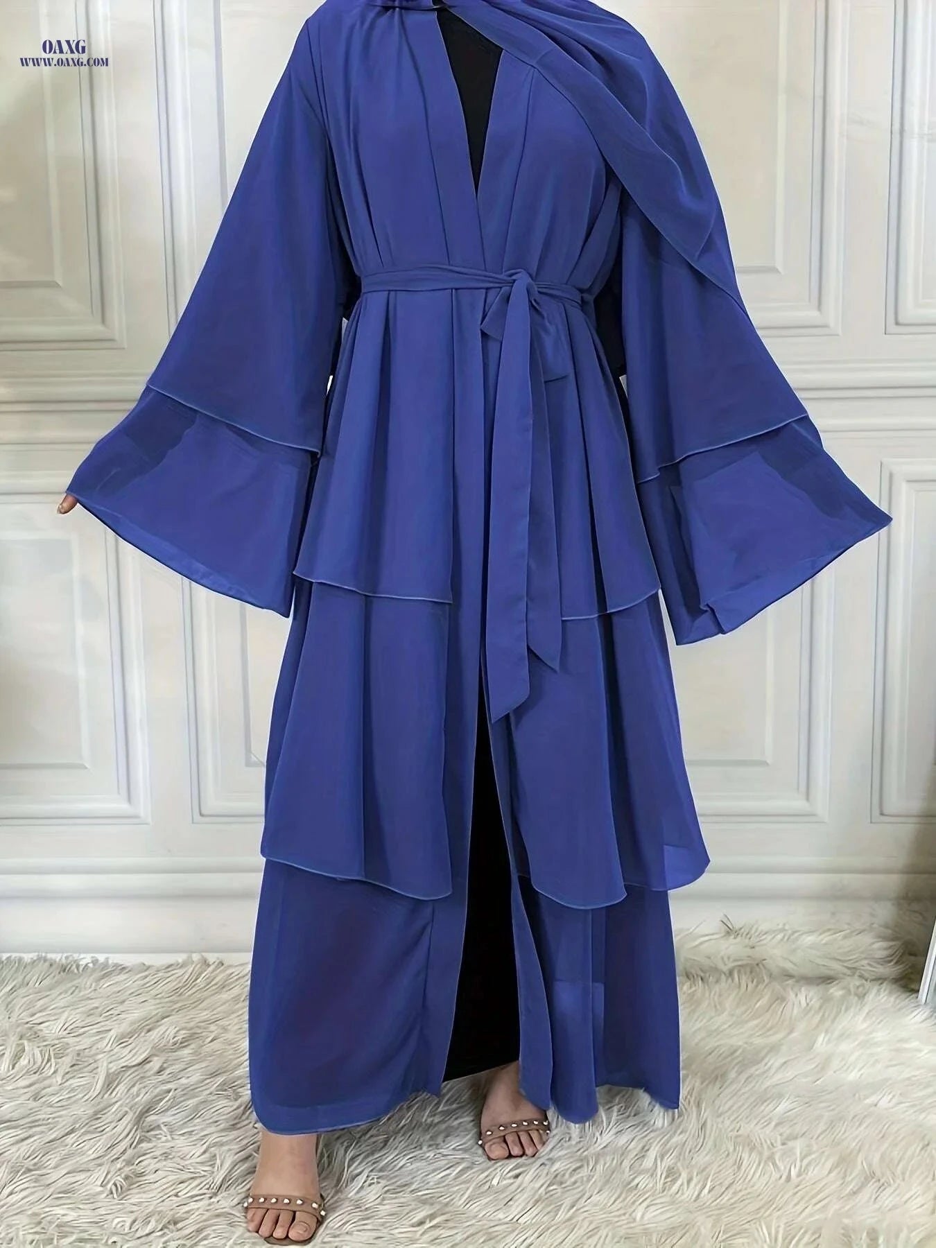 Modest Long Sleeve Ramadan Dress with Belt - Women's Clothing   OAXG 