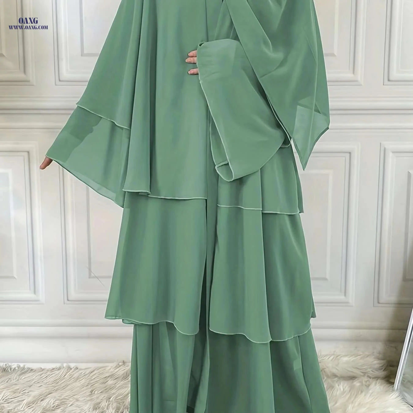 Modest Long Sleeve Ramadan Dress with Belt - Women's Clothing   OAXG 