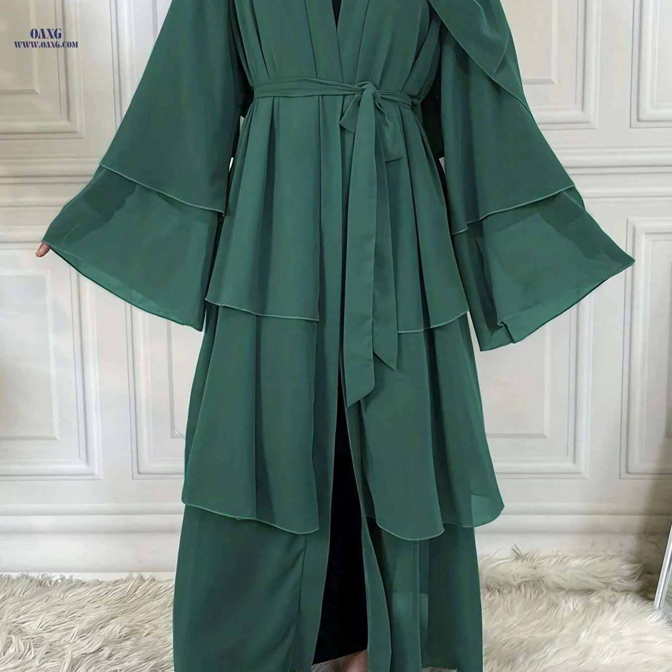 Modest Long Sleeve Ramadan Dress with Belt - Women's Clothing   OAXG 