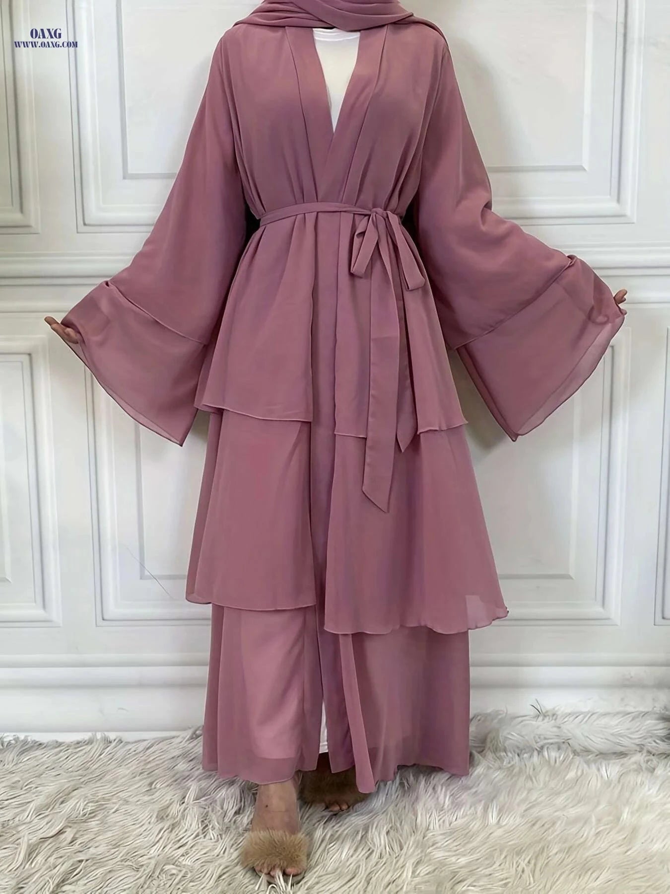 Modest Long Sleeve Ramadan Dress with Belt - Women's Clothing   OAXG 