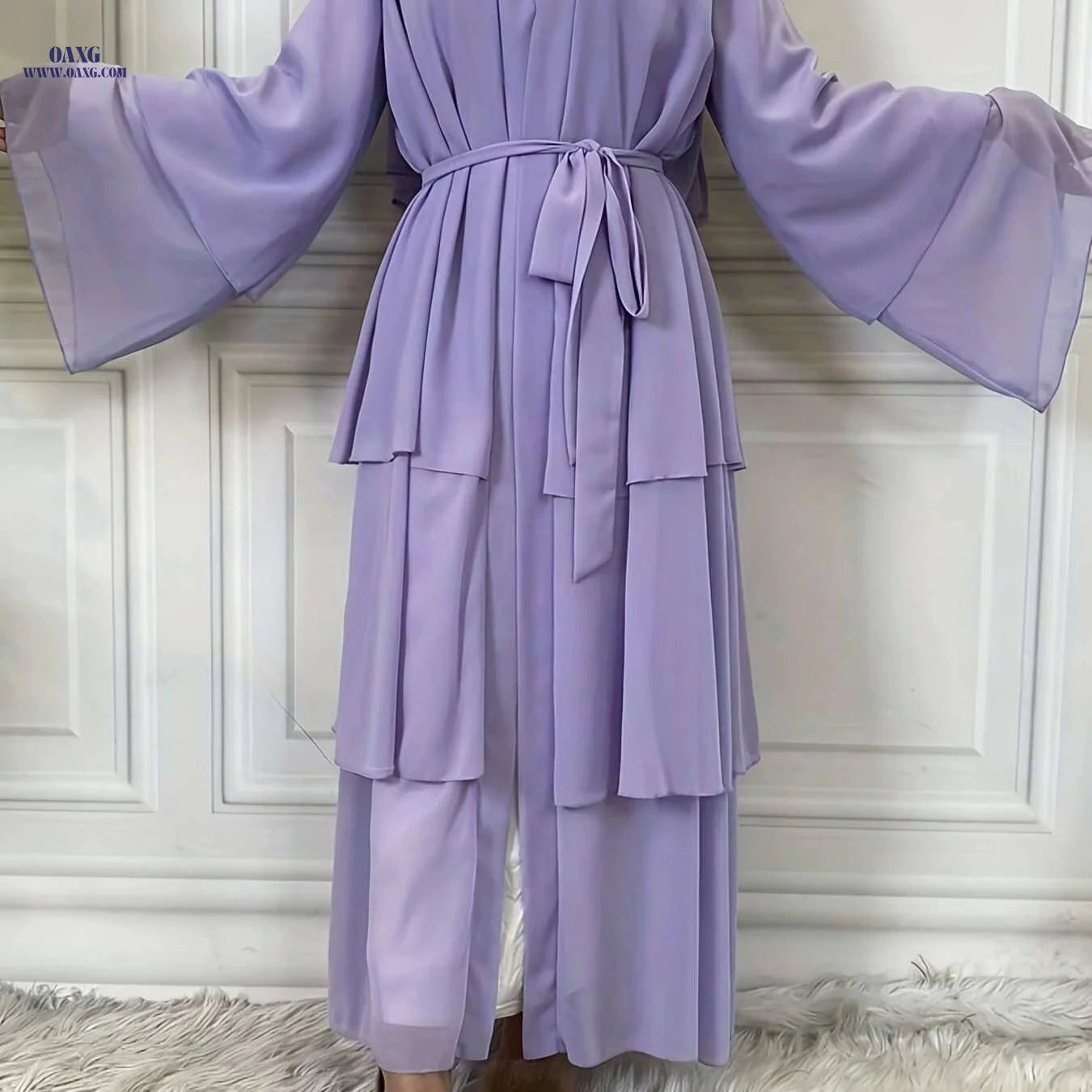 Modest Long Sleeve Ramadan Dress with Belt - Women's Clothing   OAXG 