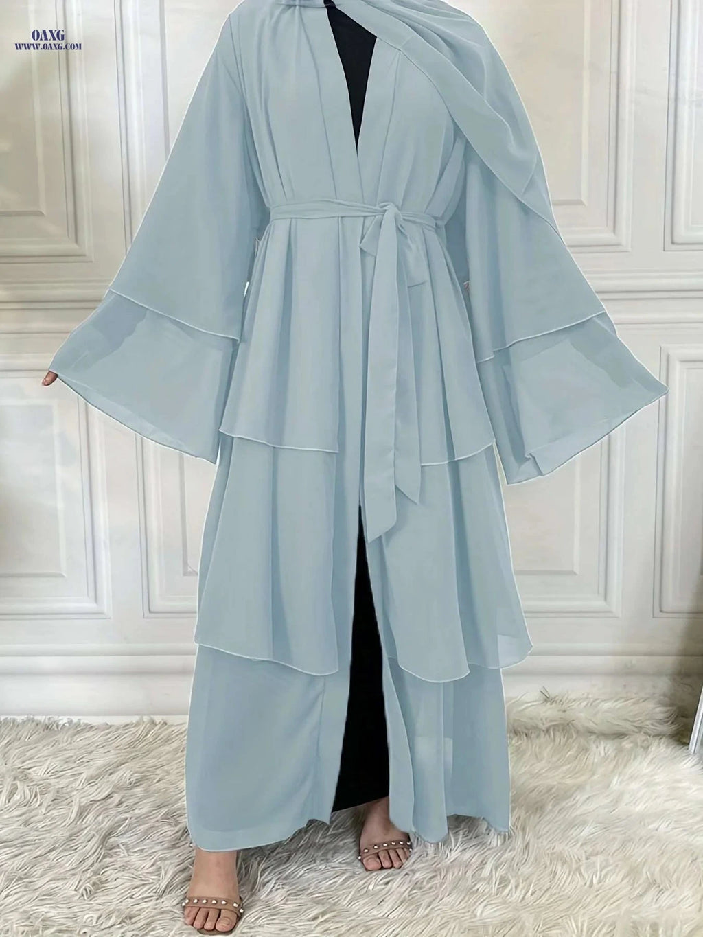 Modest Long Sleeve Ramadan Dress with Belt - Women's Clothing   OAXG 