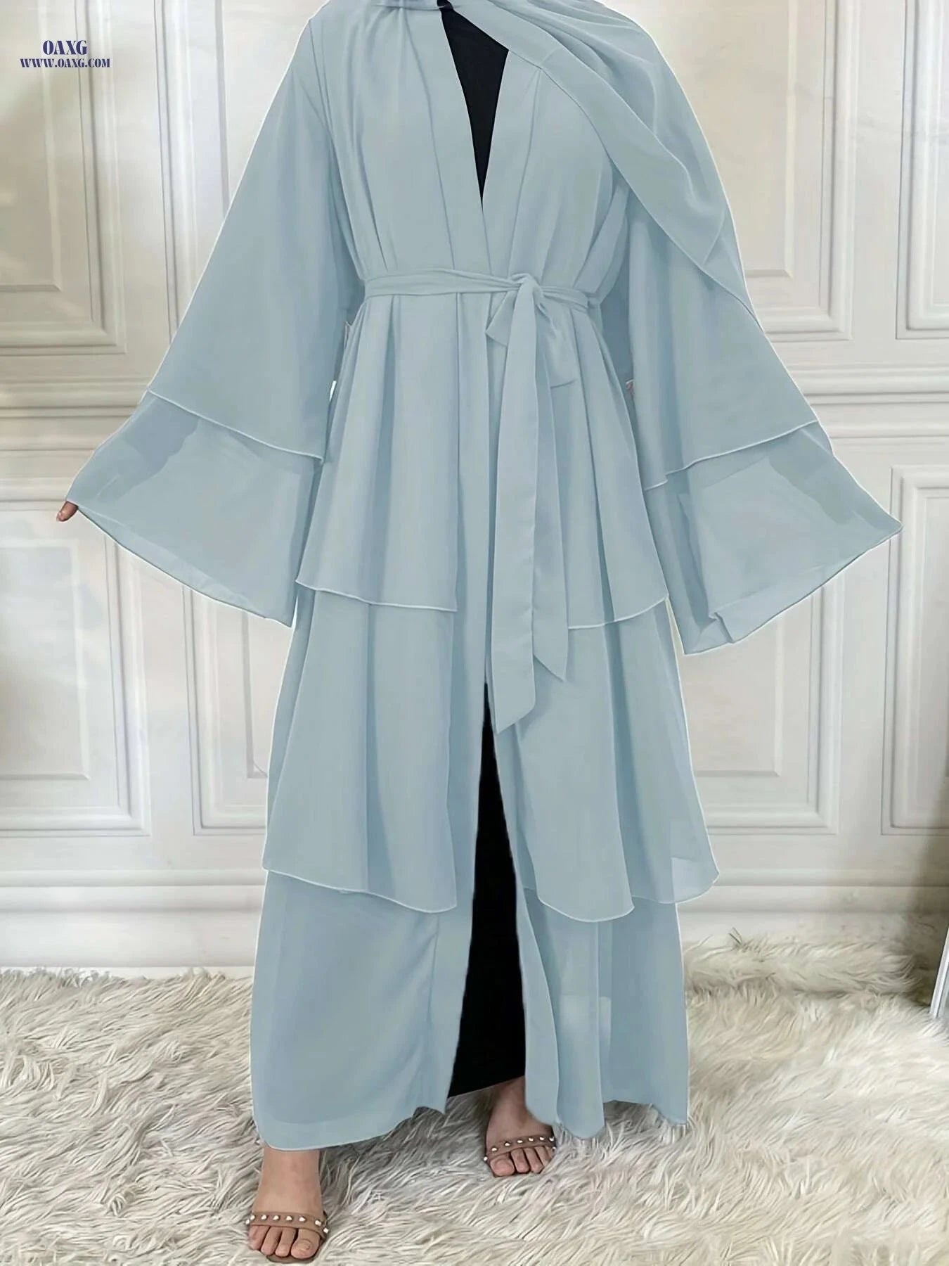 Modest Long Sleeve Ramadan Dress with Belt - Women's Clothing   OAXG 