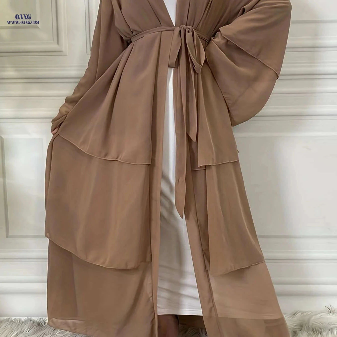 Modest Long Sleeve Ramadan Dress with Belt - Women's Clothing   OAXG 