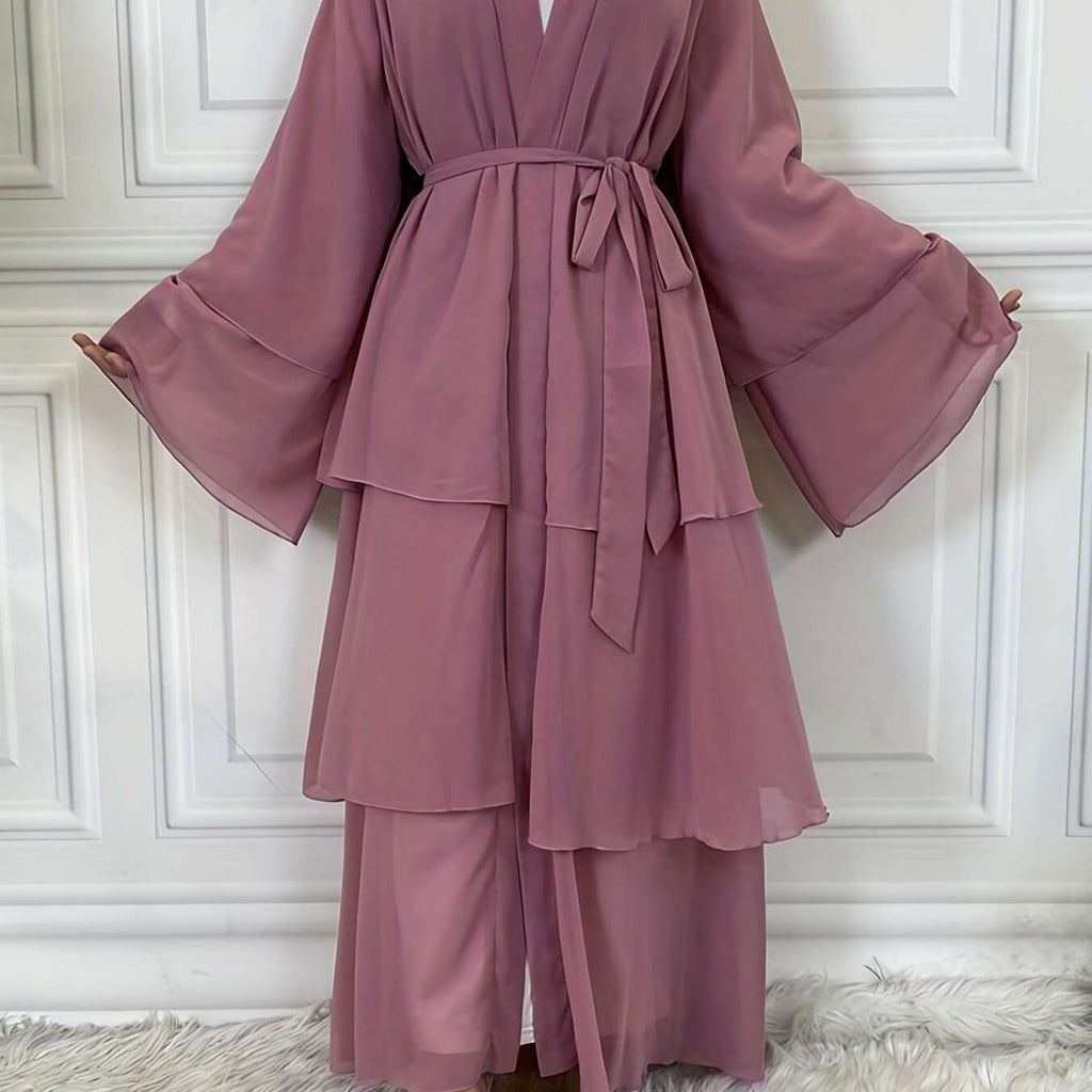 Modest Long Sleeve Ramadan Dress with Belt - Women's Clothing   OAXG 