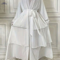Modest Long Sleeve Ramadan Dress with Belt - Women's Clothing   OAXG White / S