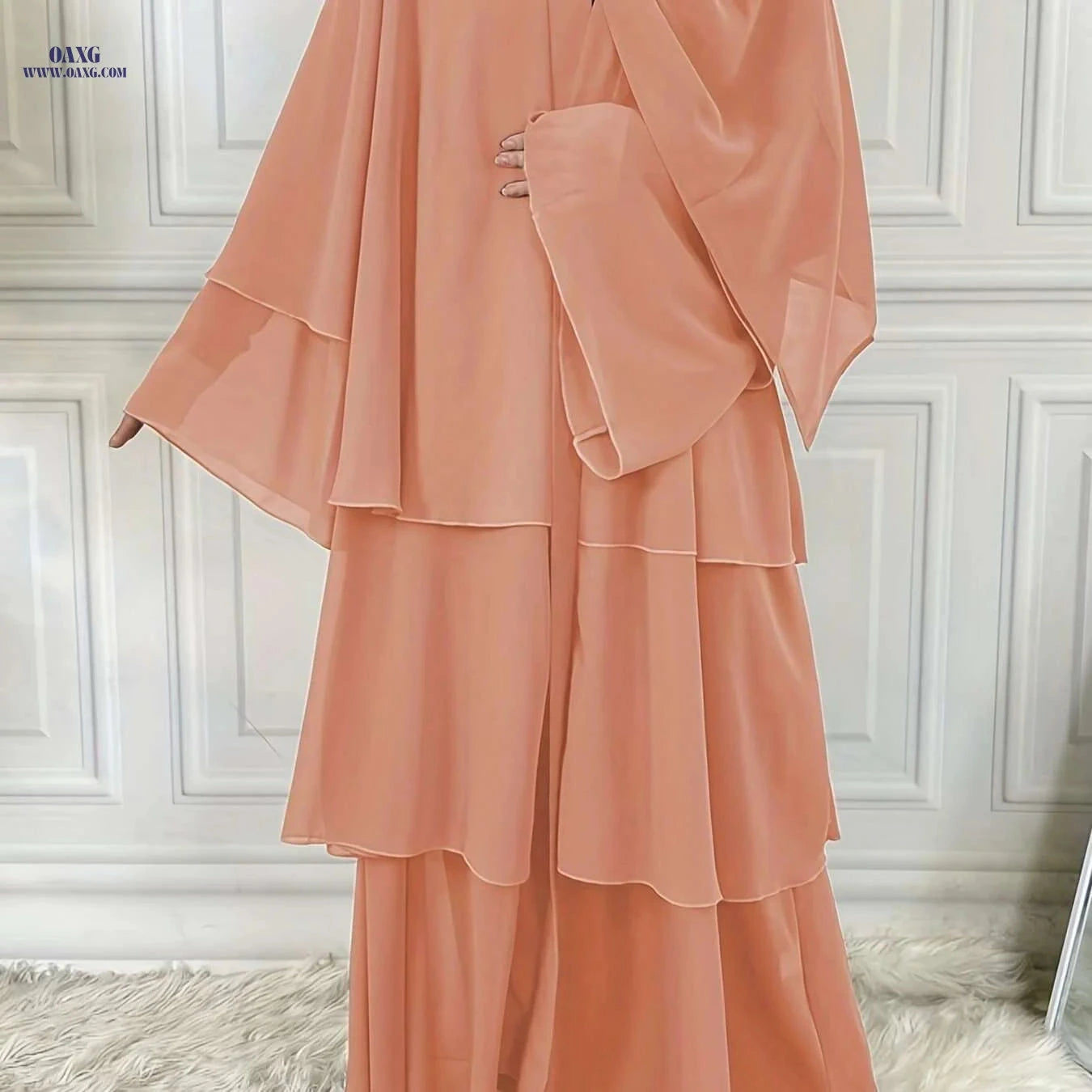 Modest Long Sleeve Ramadan Dress with Belt - Women's Clothing   OAXG White / S