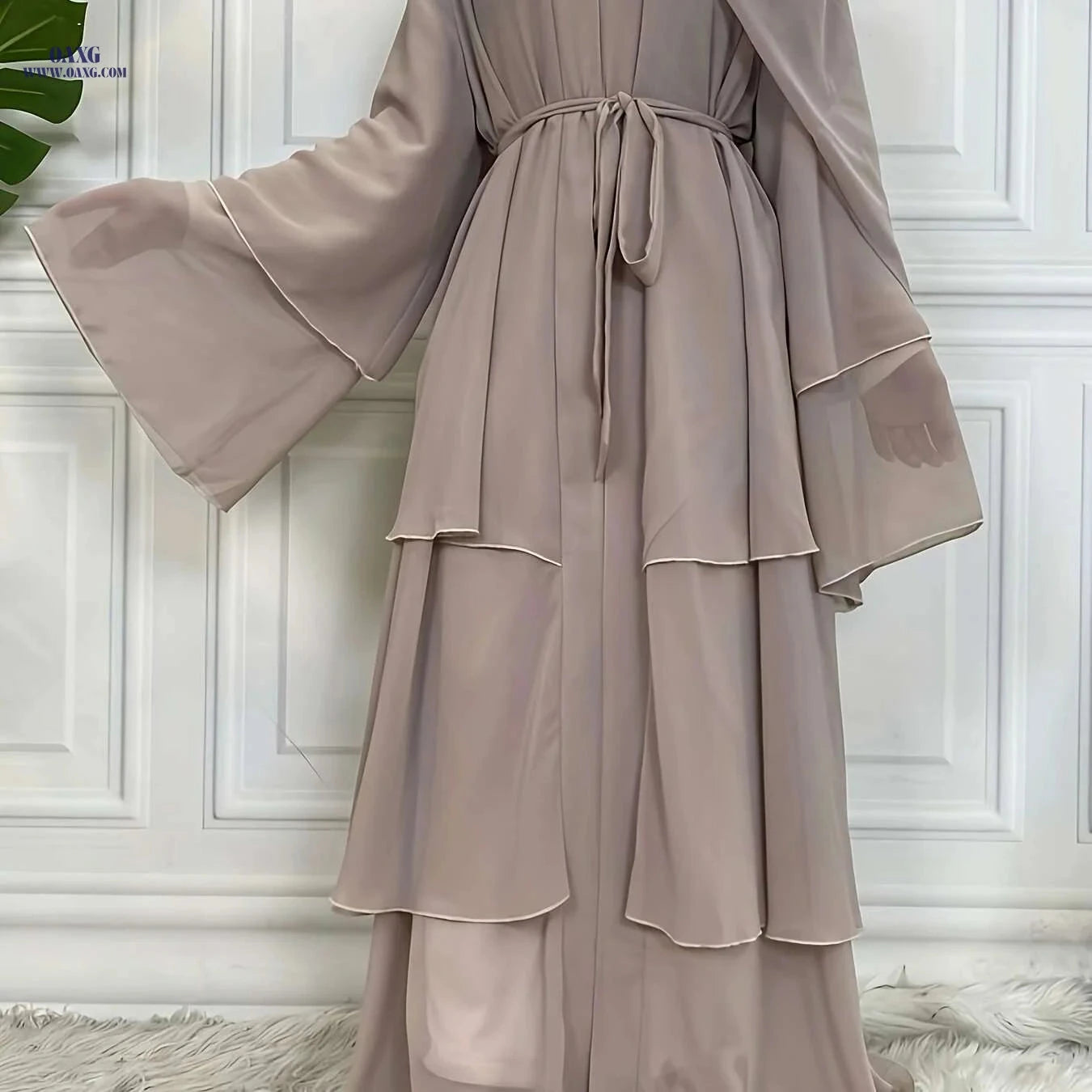 Modest Long Sleeve Ramadan Dress with Belt - Women's Clothing   OAXG 