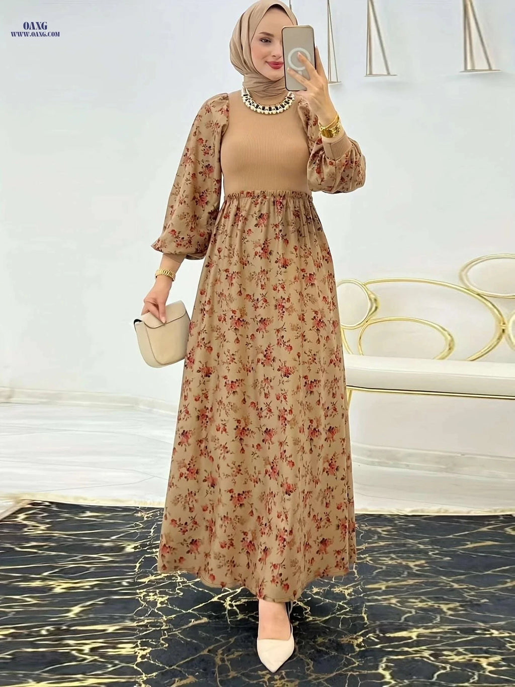 Modest Women's Abaya Dress - Floral Print for Cultural Attire   OAXG 