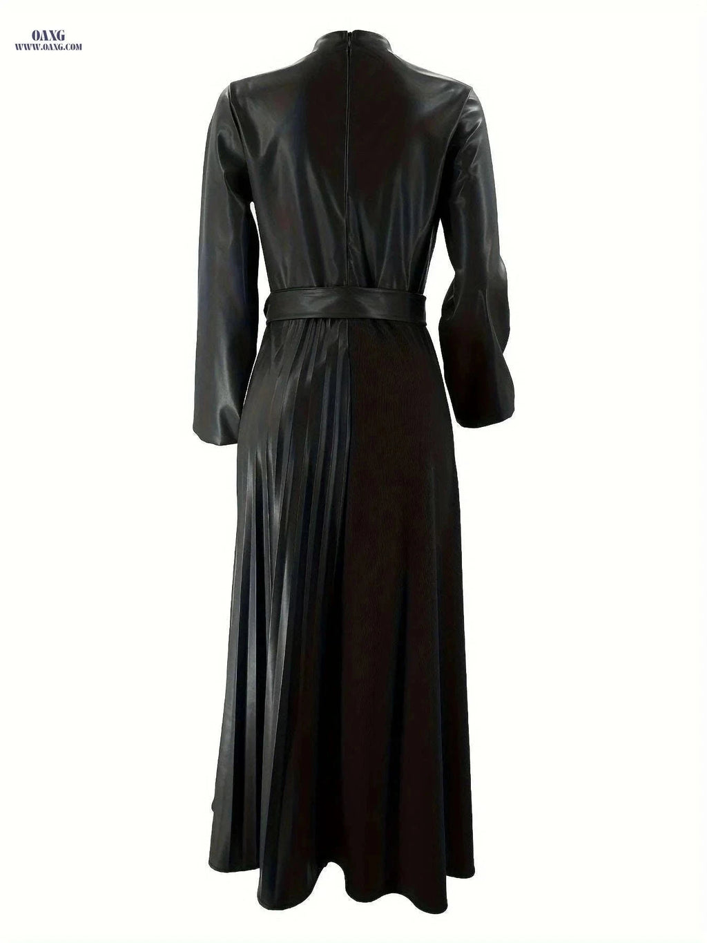 Modest Women's Long Sleeve Dress - Black Solid with Adjustable Belt   OAXG Orange Brown / S
