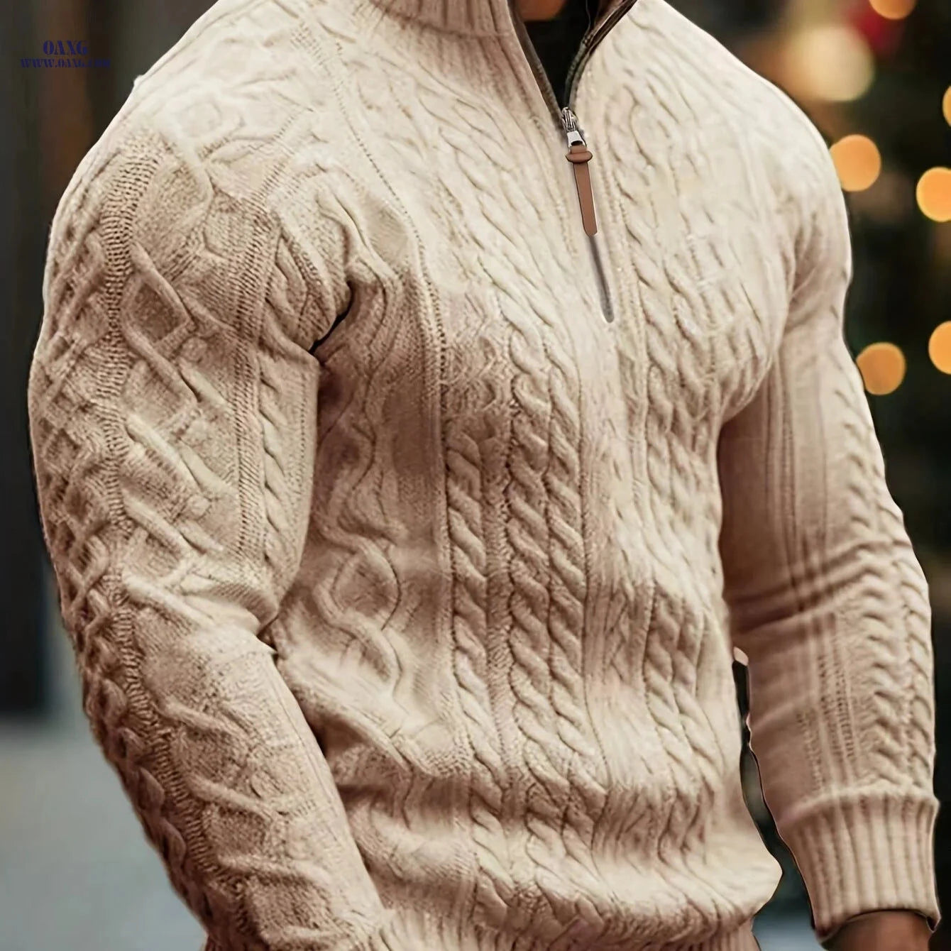Mr. Pony Half-Zip Knit Aran Sweater - Casual Stand-Up Collar   OAXG 