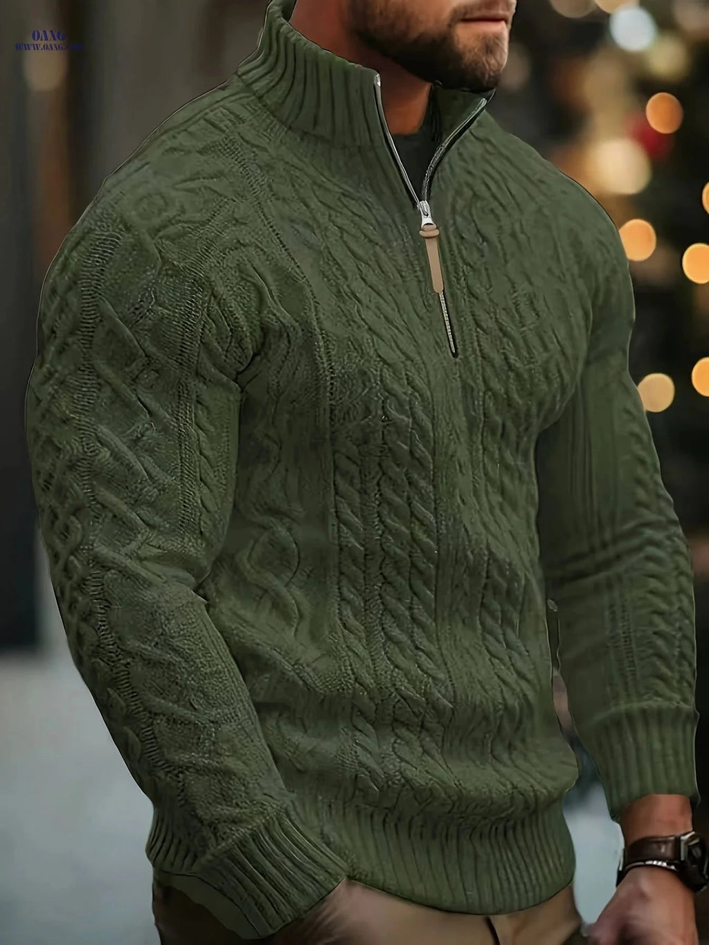 Mr. Pony Half-Zip Knit Aran Sweater - Casual Stand-Up Collar   OAXG 