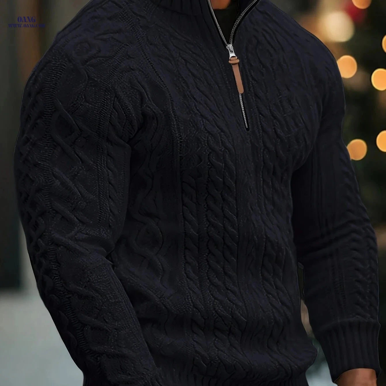 Mr. Pony Half-Zip Knit Aran Sweater - Casual Stand-Up Collar   OAXG 